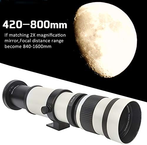 Okuyonic Manuel Odaklama Lensi, 420-800mm MC Kaplama Filmi Telefoto Lens F8.3-16 Açık Hava Etkinliği için Ön Lens Kapaklı Kapalı(Beyaz)