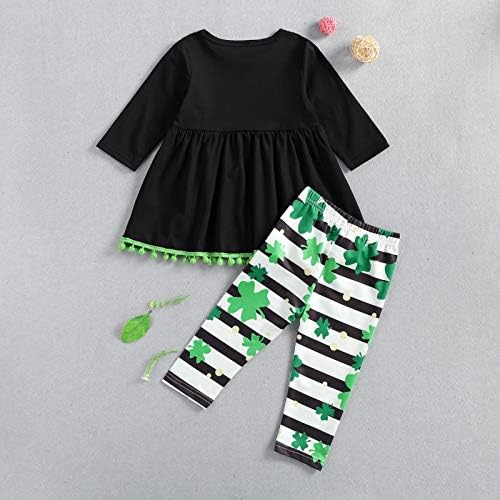 Çocuk Bebek Kız Aziz patrick Günü Kıyafet Uzun Kollu Tunik Üst Elbise Bluz Dört Yapraklı Yonca Pantolon Giyim Seti 1-7Y
