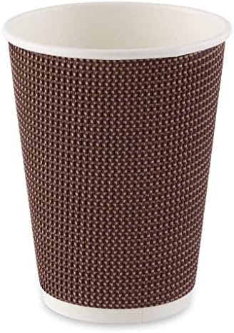 Parti Pazarlık 12 oz. Kapaklı Dalgalı Sıcak Bardaklar - (40 Adet) Kahve veya Çay için Kahverengi Yalıtımlı Çift Duvarlı Tek Kullanımlık