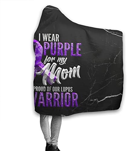 Annem İçin Mor Giyiyorum Kapşonlu Battaniye Anti-boncuklanma Pazen Giyilebilir Kapşonlu Battaniye