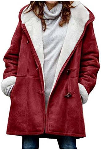 Artı Boyutu Kadife Kukuletası Düğme Cep Ceket Kadınlar İçin Kış Artı Boyutu Katı Uzun Kollu Boynuz Toka Cep Palto