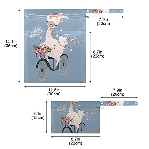 Mayo için alpaka Çiçek Bisikleti Islak Kuru Çanta, Yeniden kullanılabilir bebek Bezi Islak Çanta İki Fermuarlı Cepleri Kirli