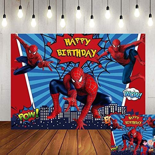 Süper Kahraman Cityscape Fotoğraf Backdrop Çocuk Mutlu Doğum Günü fotoğraf kabini Stüdyo Sahne Süslemeleri Vinil 7x5ft Örümcek