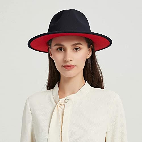 jıngsha Womens & Mens İki Ton Geniş Ağız Fedora Şapkalar Kemer Toka ile Panama Cap Casual Şapkalar Keçe