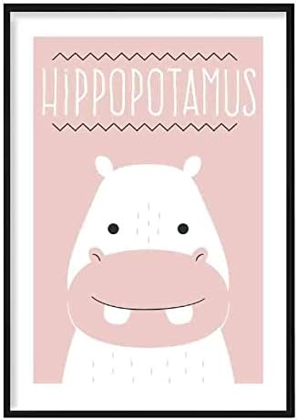 Artze Duvar Sanatı Hippo İskandinav Geometrik Kreş Poster, A2 Boyutu, Allık Pembe