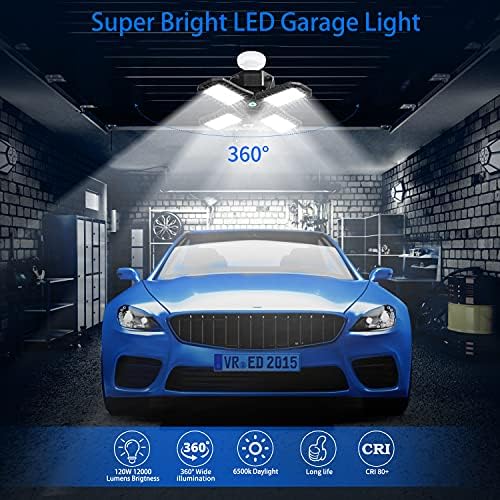 LED Garaj ışıkları 6 Paket, 4 Ayarlanabilir Panelli 120W 12000 Lümen Deforme Edilebilir Led Garaj Tavan Işıkları, Gün Işığı LED