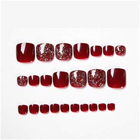 KXJSMAH Nail-İpuçları 24 adet Pırıltılı Toz Sequins Ayak takma tırnak Kırmızı Renk Mizaç Yaz Güzellik Yapay Tırnaklar LUOHAİMEİ