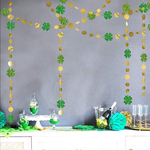 Glitter Yeşil Yonca Yonca Çelenk ile Altın Daire Noktalar Asılı Flama için İrlandalı St patrick Günü Dekorasyon Bahar Bebek Duş