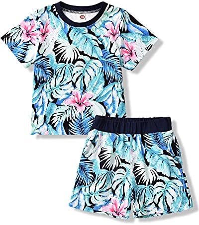 Toddler Küçük Erkek Kız Yaz Kıyafetler Hawaiian Çiçek T-Shirt Şort Set Plaj Giysileri