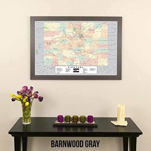 Barnwood Gri Çerçeveli ve İğneli İtme Pimi Seyahat Haritaları Colorado-27,5 inç x 39,5 inç