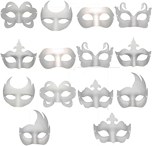 14 ADET Beyaz maskeli balo maskeleri DIY kağıt maskeleri yarım yüz Mardi Gras maskesi