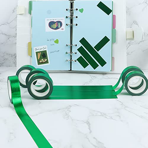 6 pcs Çim Yeşil Folyo Washi Bant Yapıştırıcı Katı Metalik Kağıt maskeleme bantları Rulo Set 15mm x 10 m için DIY El Sanatları