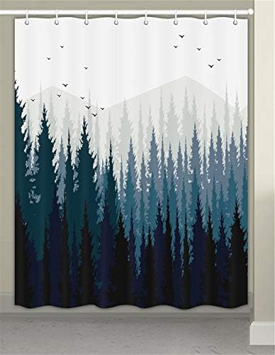 Dağ Orman Duş Perdesi Banyo için, Sis Dağı Çam Ağaçları Orman Siyah Kuşlar Baskı Banyo Perdeleri, rustik Çiftlik Meslek Polyester