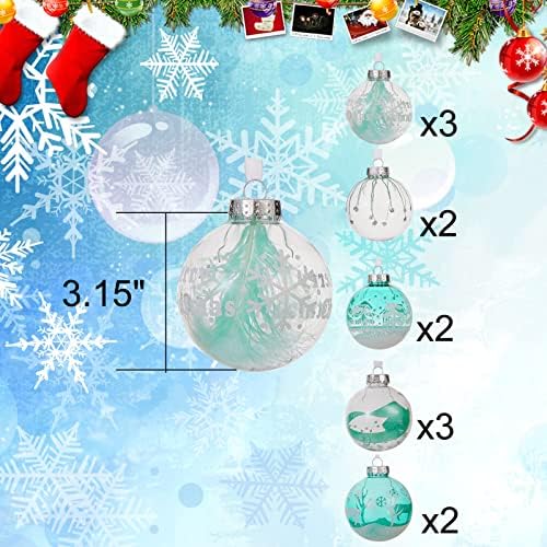 12ct 80mm / 3.15 Şeffaf Plastik Noel Topu Süsler, Kırılmaz Noel Ağacı Asılı Baubles ile Dolması ve Boyama Süslemeleri, Parti