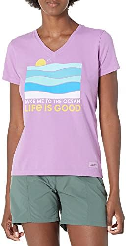 Hayat iyidir kadın Kırıcı Plaj / Okyanus Grafik V Yaka T-Shirt