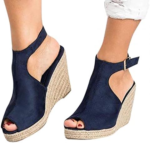 Sandalet Kadınlar için Şık Yaz Kama Platformu Espadrille Sandalet Ayak Bileği Kayışı Slingback Burnu açık Rahat Sandalet Roma
