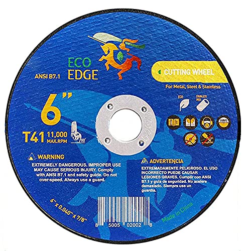 Eco Edge 25'li Paket 6 İnç Kesme Tekerleği: Alüminyum Oksit Çift Takviyeli Kesme Diski Boyut (6x0.040) Açı Öğütücü için 7/8 Çardak,