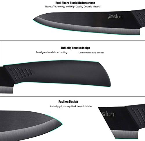 Jeslon Mutfak Bıçakları Seti, 5 Parça Seramik Bıçaklar Siyah Bıçak 3 inç Soyma Bıçağı, 4 inç Meyve Bıçağı, 5 inç Maket Bıçağı,