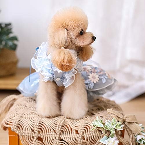 FEGOCLT Zarif Gri ve Mavi Pet Gelinlik Nakış Kediler ve Köpek Giysileri Prenses Elbise Teddy Bichon Hiromi