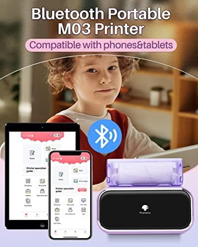 Phomemo M03 Mini Yazıcı, Akıllı Telefonlar için Bluetooth Termal Yazıcı Mobil Taşınabilir Yazıcı, 53mm/80mm Termal Kağıt ile