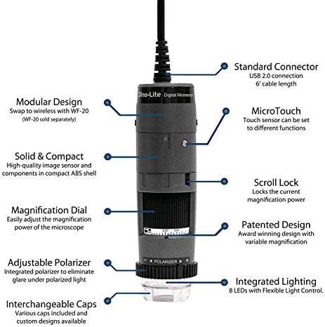 Dino-Lite USB dijital mikroskop AF4115ZT-1.3 MP, 20x-220x Optik Büyütme, ölçüm, polarize ışık, WF-20 Uyumlu