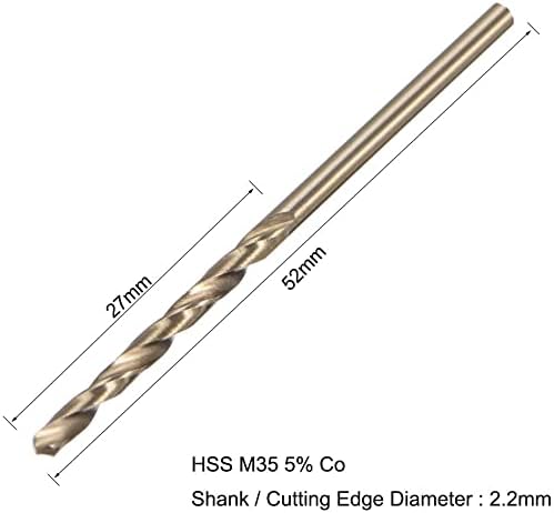 EuısdanAA 2.2 mm Büküm Matkap Yüksek Hız Çelik Bit HSS M35 5% Co için Çelik, Bakır, Alüminyum Alaşım 20 adet (Broca helicoidal