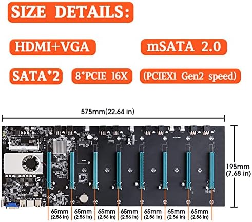 Ethereum Madencilik Anakart CPU Seti, BTC-S37 Madencilik Makine Anakart CPU 8 Ekran Kartı Yuvaları DDR3 Bellek Entegre, VGA Arayüzü