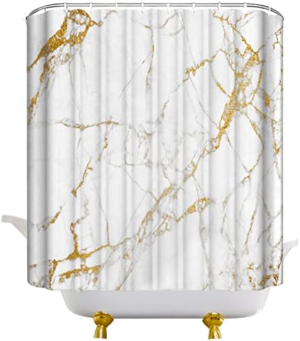 Mermer Duş Perdesi Beyaz Altın Taş Pretty Doğal Doku Soyut Sanat Tasarım Grace Renkli Lüks Banyo Dekor Kanca ıle Set Kumaş Dayanıklı
