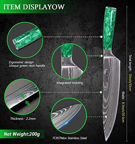 MANCROZ 8 ADET Bıçak Seti Profesyonel mutfak Bıçağı seti Ultra Keskin Paslanmaz Çelik Yeşil Reçine Saplı, 3.5-8 İnç Bıçak Seti