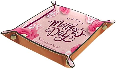 Deri vale Tepsi Çok Amaçlı saklama kutusu Tepsi Organizatör depolama için Kullanılan küçük aksesuarları, mutlu anneler günü çiçeği