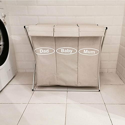 JSLEJ Katlanabilir çamaşır Sepeti kapaklı Çamaşır sıralayıcısı 3 Bölüm çamaşır torbası Büyük Kapasiteli Su Geçirmez Banyo Yatak