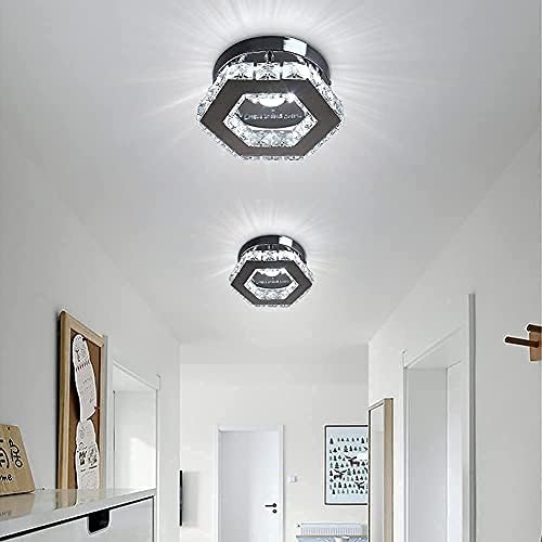 Caınjıazh Mini Kristal LED Avize Modern Kolye Lamba Koridor Merdiven Balkon ıçin 7 ınç Paslanmaz Çelik Tavan ışık Fikstürü