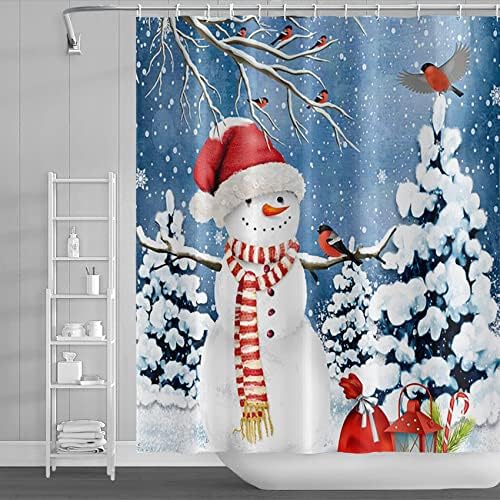 Kış Yılbaşı Topu Duş Perdesi Kış Sahne Noel Topları ve Kar Tanesi Tatil banyo perdesi Polyester Kumaş Su Geçirmez 72x72 İnç