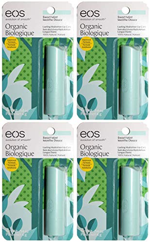 EOS Dudak Bakımı-Organik Biyolojik-Tatlı Nane - %100 Doğal - Net Ağırlık. Çubuk Başına 0.14 OZ (4 g) - 4 Çubuk Paketi