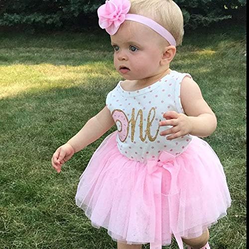Yenidoğan Bebek Kız Pembe Çizgili Tutu Elbise Ilk Doğum Günü Etek Kıyafetler Rahat Çörek Baskı Kız Elbise Kafa Bandı 2 Adet Set
