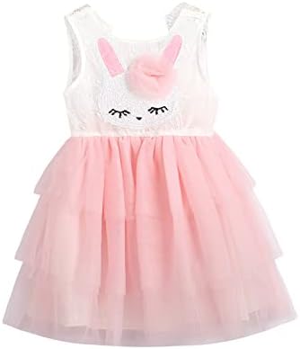 Ausxokmodazu Bebek Yürüyor Çocuk Kız Kontrast Renk Payetli Paskalya tavşanı A-Line Tutu Elbise Yaz Rahat Prenses Elbiseler