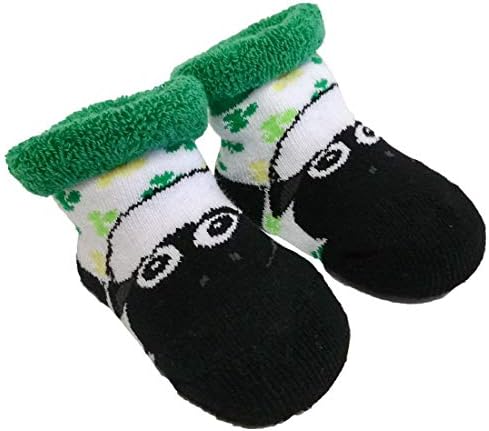 Beyaz ve Yeşil Yonca Koyun Bebek Çorabı