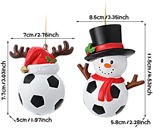 Jetec 2 Parça Noel Şapka Futbol Süsleme Kardan Adam Futbol Asılı Süsleme Noel Ren Geyiği Futbol Sarkık Reçine Futbol Kardan Adam