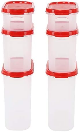 Pirinç, Dal, Atta, Un, Tahıllar için Son Teknoloji Modüler Oval İstiflenebilir BPA İçermeyen Organizatör Kabı (Kırmızı) -6 Set