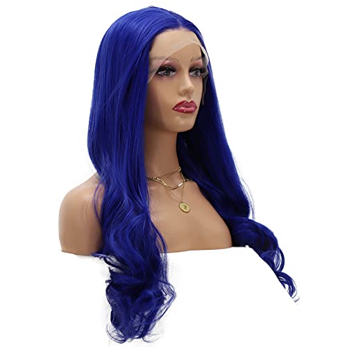 Lacivert Peruk Uzun dalgalı Koyu mavi dantel ön sentetik Dantel peruk Takı Mavi Gerçekçi Doğal saç çizgisi tutkalsız ısıya dayanıklı