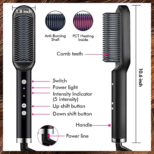 Saç düzleştirici Fırça, 5 Sıcaklık ayarı ile iyonik düzleştirici fırça, Anti haşlanma saç düzleştirici tarak, hızlı ısıtma otomatik