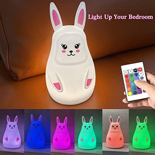 Sevimli Tavşan Çocuk Gece Lambası, Çocuklar için Kawaii Silikon Gece Lambaları Yatak Odası, Yürümeye Başlayan Hayvan Silikon