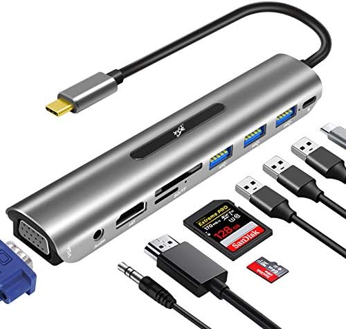 USB C Hub, USB C Dock, 9 in1 USB C Yerleştirme İstasyonu Adaptörü ile 4 K HDMI, VGA, 100 W PD, 4 USB Bağlantı Noktaları, SD TF