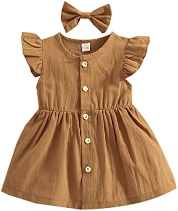 YINGISFITM Yürüyor Çocuk Bebek Kız Elbise Fırfır Kollu Düğme Tutu Elbise Düz Renk Prenses Elbiseler Kıyafet Giyim