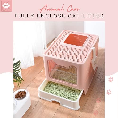 Kapaklı Katlanabilir Kedi Kumu Kutusu - (Dumanlı Gri), Kapalı Kedi Kumu, Üst Giriş Anti-Sıçrayan Kedi Tuvaleti, Kedi Kumu Kepçesi