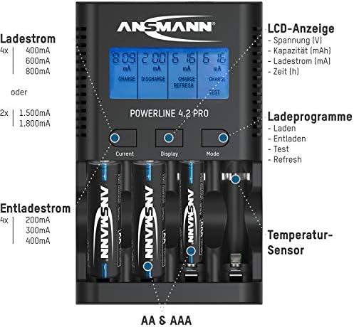 AA, AAA + USB Bağlantı Noktası için Ansmann Powerline 4.2 Pro Bireysel Pil Şarj Cihazı