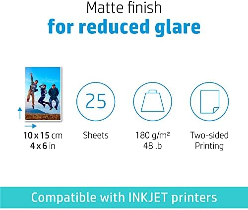 HP Mat Fotoğraf Kağıdı, 4x6 inç, 25 kağıtlar (6QH46A)