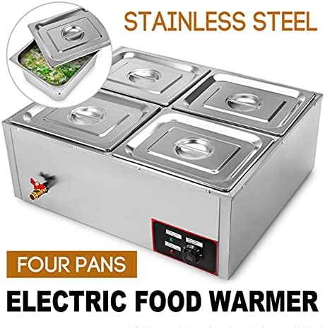LHK 4-Pan Ticari gıda ısıtıcı, Taşınabilir Büfe Buhar Masa, paslanmaz Çelik Su Banyosu Sıcak Tutucu ile Pan Kapak, Fırçalanmış