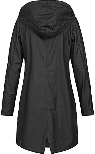 ıDWZA kadın Katı Yağmur Ceket Açık Hoodie Su Geçirmez Uzun Ceket Palto Rüzgar Geçirmez (Siyah, S)