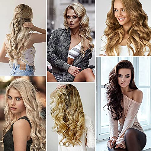 Kadınlar için saç Halo Uzantıları, Smilco Saç Uzantıları Kestane Kahverengi Karışık Uzun Dalgalı Kıvırcık Sentetik Postiş 20